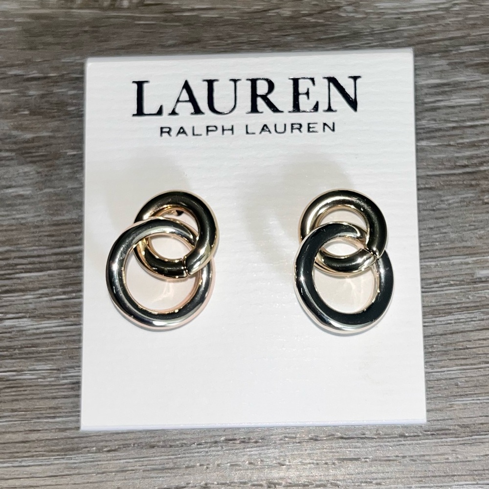 NWT Lauren Ralph Lauren Gold and Silver Interlocking Hoop Earrings